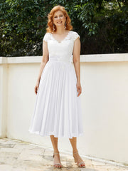 Col en V Mousseline Robe avec Bustier Appliqué Ivoire Blanc Grande Taille