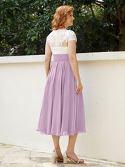 Col en V Mousseline Robe avec Bustier Appliqué Ivoire Glycine