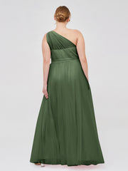 Une Epaule Tulle Robe Demoiselle d'honneur pour La Soirée de Mariage Olive Verte Grande Taille