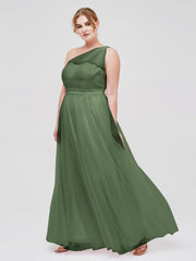 Une Epaule Tulle Robe Demoiselle d'honneur pour La Soirée de Mariage Olive Verte