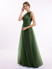 Une Epaule Tulle Robe Demoiselle d'honneur pour La Soirée de Mariage Olive Verte