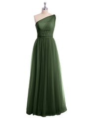 Une Epaule Tulle Robe Demoiselle d'honneur pour La Soirée de Mariage Olive Verte Grande Taille