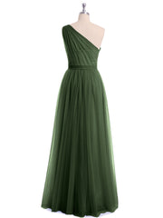 Une Epaule Tulle Robe Demoiselle d'honneur pour La Soirée de Mariage Olive Verte