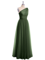 Une Epaule Tulle Robe Demoiselle d'honneur pour La Soirée de Mariage Olive Verte