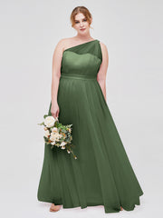 Une Epaule Tulle Robe Demoiselle d'honneur pour La Soirée de Mariage Olive Verte Grande Taille