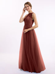 Une Epaule Tulle Robe Demoiselle d'honneur pour La Soirée de Mariage terracotta