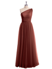 Une Epaule Tulle Robe Demoiselle d'honneur pour La Soirée de Mariage terracotta Grande Taille