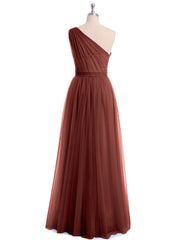 Une Epaule Tulle Robe Demoiselle d'honneur pour La Soirée de Mariage terracotta