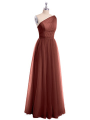 Une Epaule Tulle Robe Demoiselle d'honneur pour La Soirée de Mariage terracotta Grande Taille