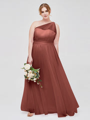 Une Epaule Tulle Robe Demoiselle d'honneur pour La Soirée de Mariage terracotta Grande Taille