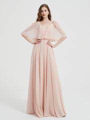 Volants Manches Spaghetti Bretelle Mousseline Robes Rose Perle Grande Taille