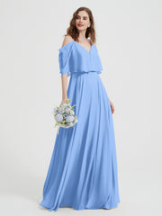 Volants Manches Spaghetti Bretelle Mousseline Robes Bleu Grande Taille