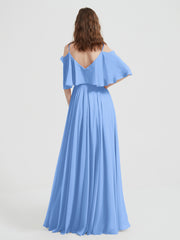 Volants Manches Spaghetti Bretelle Mousseline Robes Bleu Grande Taille