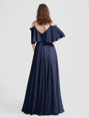Volants Manches Spaghetti Bretelle Mousseline Robes Bleu Marine