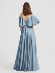 Volants Manches Spaghetti Bretelle Mousseline Robes Bleu Poudré