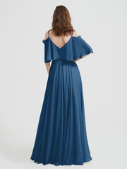 Volants Manches Spaghetti Bretelle Mousseline Robes Bleu Encre