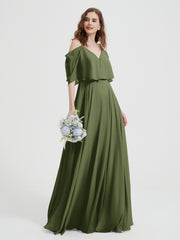 Volants Manches Spaghetti Bretelle Mousseline Robes Olive Verte