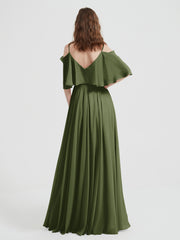 Volants Manches Spaghetti Bretelle Mousseline Robes Olive Verte
