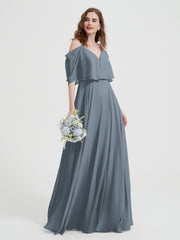 Volants Manches Spaghetti Bretelle Mousseline Robes Bleu de Schiste
