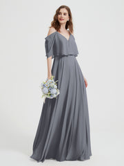 Volants Manches Spaghetti Bretelle Mousseline Robes Gris Acier