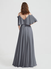 Volants Manches Spaghetti Bretelle Mousseline Robes Gris Acier Grande Taille