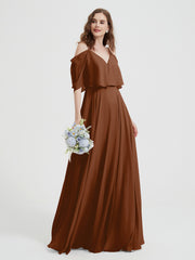 Volants Manches Spaghetti Bretelle Mousseline Robes terracotta
