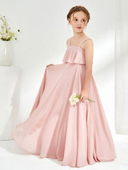 Robes de Demoiselle d'Honneur Junior à Bretelles Spaghetti Rose Poudré