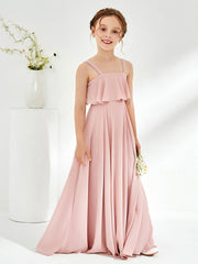 Robes de Demoiselle d'Honneur Junior à Bretelles Spaghetti Rose Poudré