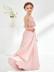 Robes de Demoiselle d'Honneur Junior à Bretelles Spaghetti Rose Poudré