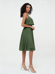 Bretelles Jupe Ronde Robes Courtes en Mousseline Olive Verte