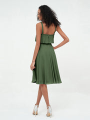 Bretelles Jupe Ronde Robes Courtes en Mousseline Olive Verte