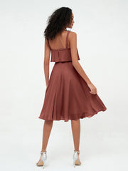 Bretelles Jupe Ronde Robes Courtes en Mousseline terracotta