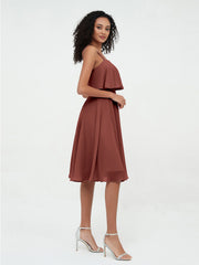 Bretelles Jupe Ronde Robes Courtes en Mousseline terracotta