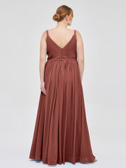 Robes Demoiselle d'honneure avec Deux Bretelles Mousseline terracotta Grande Taille