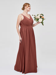 Robes Demoiselle d'honneure avec Deux Bretelles Mousseline terracotta