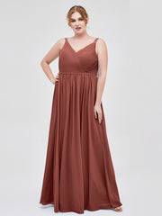 Robes Demoiselle d'honneure avec Deux Bretelles Mousseline terracotta Grande Taille