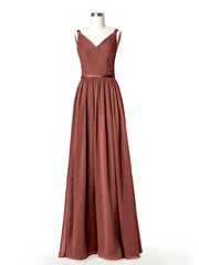 Robes Demoiselle d'honneure avec Deux Bretelles Mousseline terracotta
