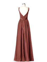Robes Demoiselle d'honneure avec Deux Bretelles Mousseline terracotta