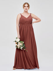 Robes Demoiselle d'honneure avec Deux Bretelles Mousseline terracotta Grande Taille