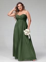 Sans Bretelles Empire Mousseline Robes Avec Cœur Olive Verte Grande Taille