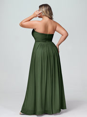 Sans Bretelles Empire Mousseline Robes Avec Cœur Olive Verte Grande Taille