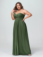 Sans Bretelles Empire Mousseline Robes Avec Cœur Olive Verte Grande Taille