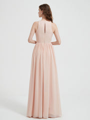 Licou Mousseline Simple Robe Avec Fente Rose Perle Grande Taille