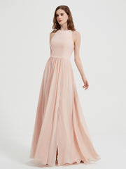 Licou Mousseline Simple Robe Avec Fente Rose Perle Grande Taille