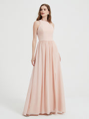 Licou Mousseline Simple Robe Avec Fente Rose Perle Grande Taille