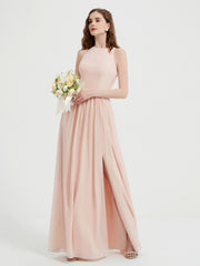 Licou Mousseline Simple Robe Avec Fente Rose Perle Grande Taille