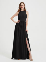 Licou Mousseline Simple Robe Avec Fente Noir Grande Taille