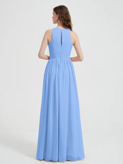 Licou Mousseline Simple Robe Avec Fente Bleu Grande Taille