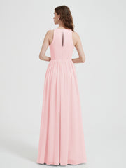 Licou Mousseline Simple Robe Avec Fente Rose Pâle Grande Taille