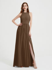 Licou Mousseline Simple Robe Avec Fente Brun Grande Taille